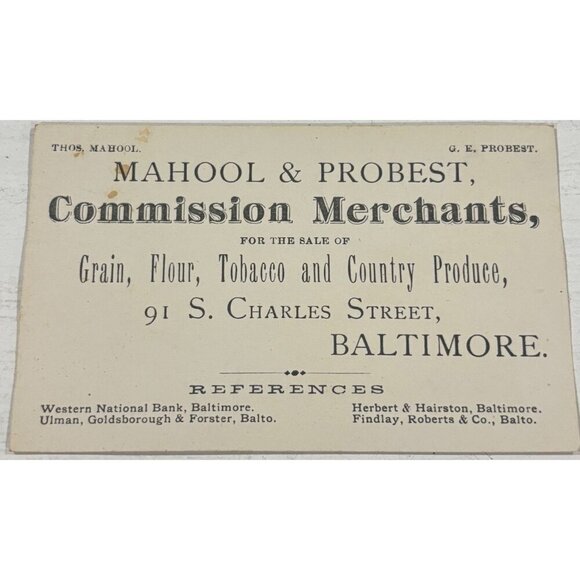 Antique Mahool Probest Merchants Card Tobacco Country Produce Baltimore Ephemera - Picture 2 of 6